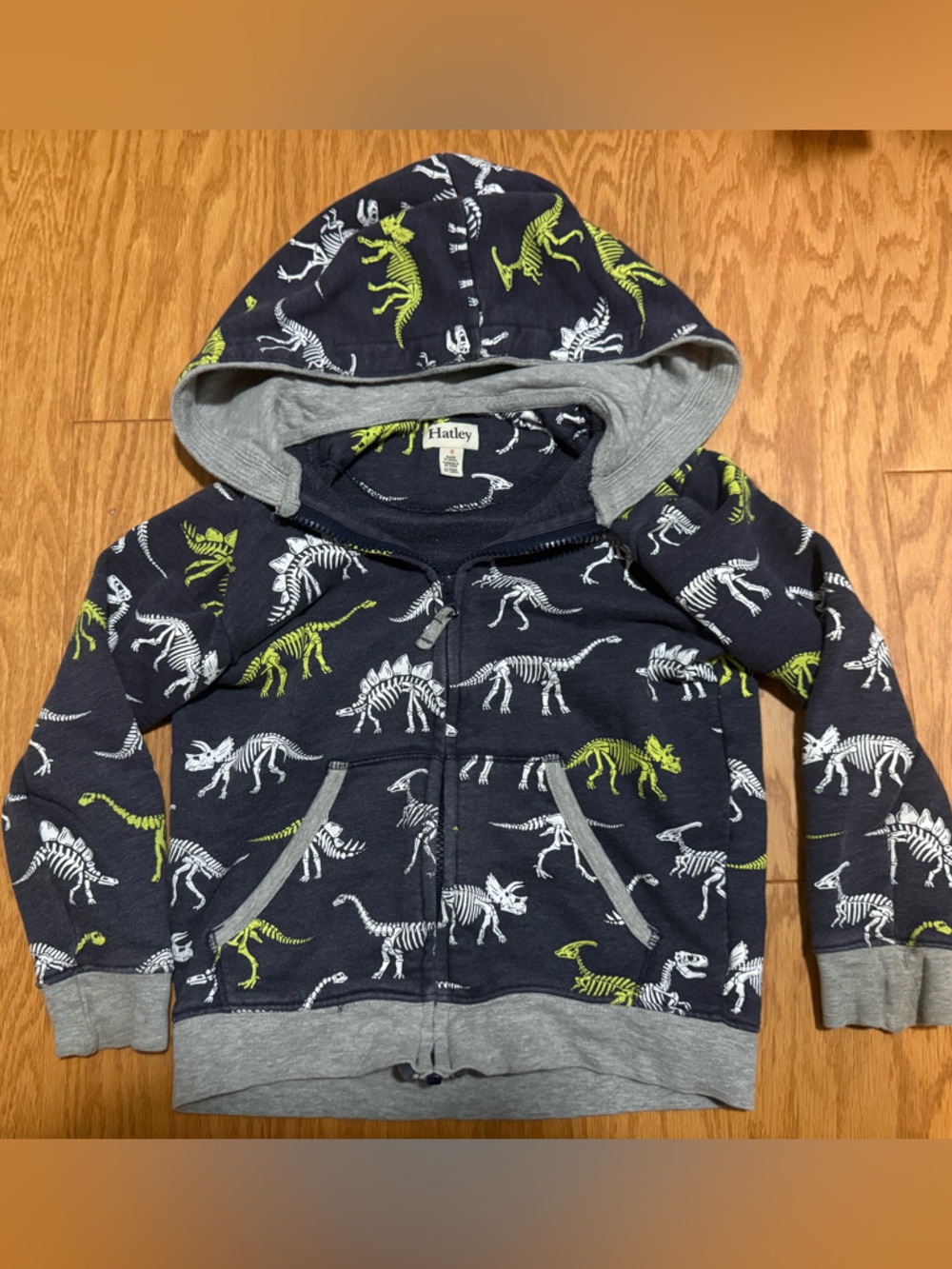 Hatley Navy Hoodie with Dinosaur Print - Size 6